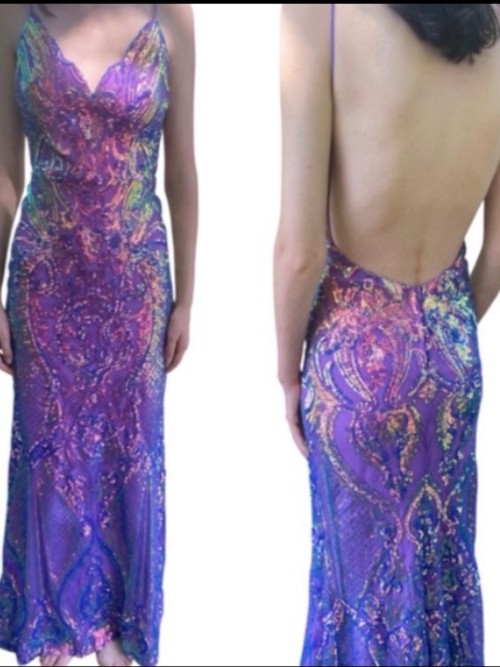 B Darlin Iridescent Purple Sequin Backless Evening Gown size 1/2 prom pageant